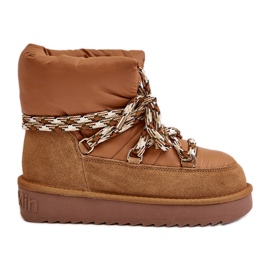 Botas femininas de camurça para neve com cadarço grosso D.Franklin DFSH375003 marrom castanho