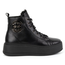 Olivier Botas femininas de inverno em couro com isolamento 1174 pretas preto