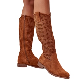 Botas femininas a céu aberto Camel S.Barski HY42-139 marrom