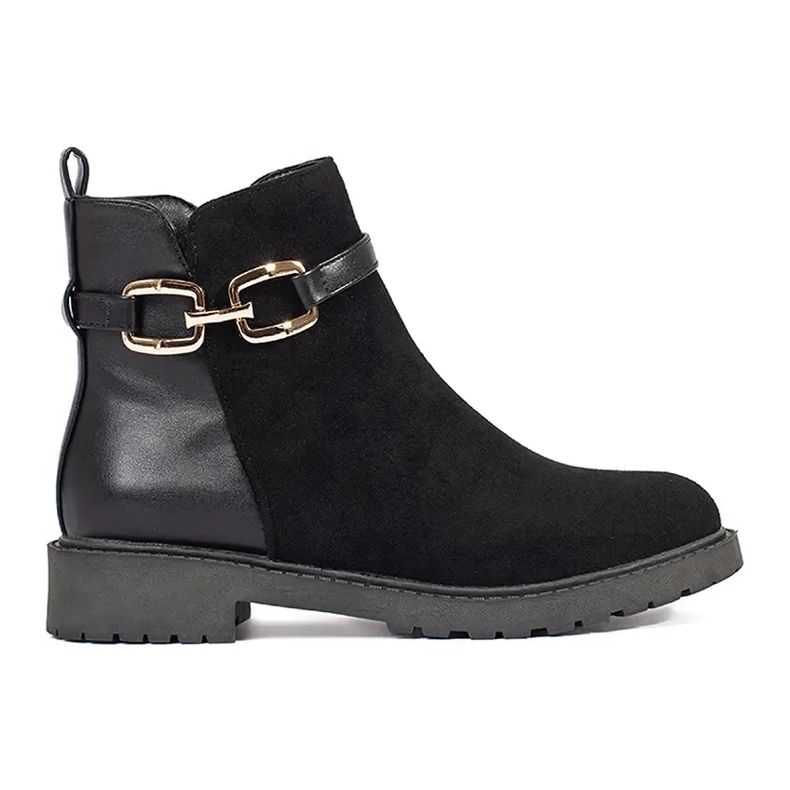 Botas pretas de senhora com fivela decorativa preto