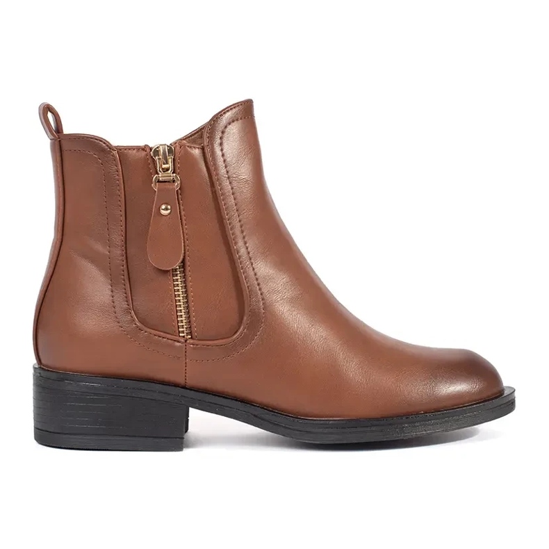 Botas Chelsea femininas marrons com zíper decorativo castanho