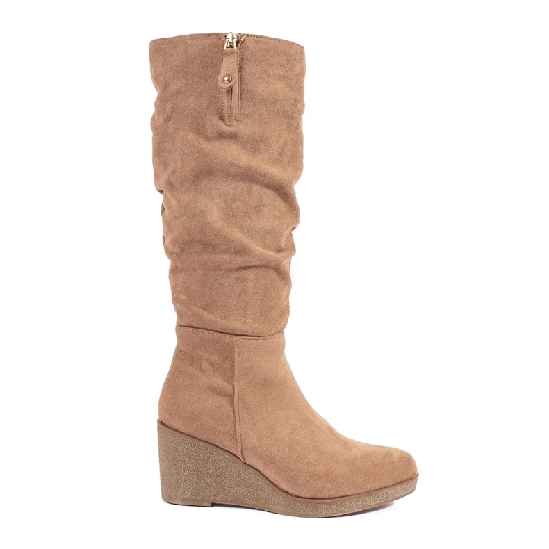 Botas femininas de camurça bege