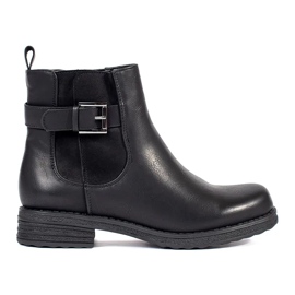 Botins femininos pretos com fivela e salto baixo