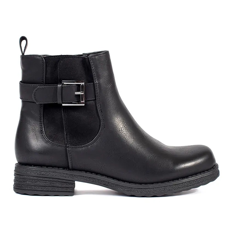 Botins femininos pretos com fivela e salto baixo