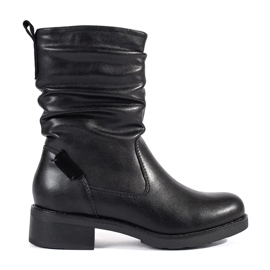 Botins femininos de couro preto com salto baixo Sergio Leone