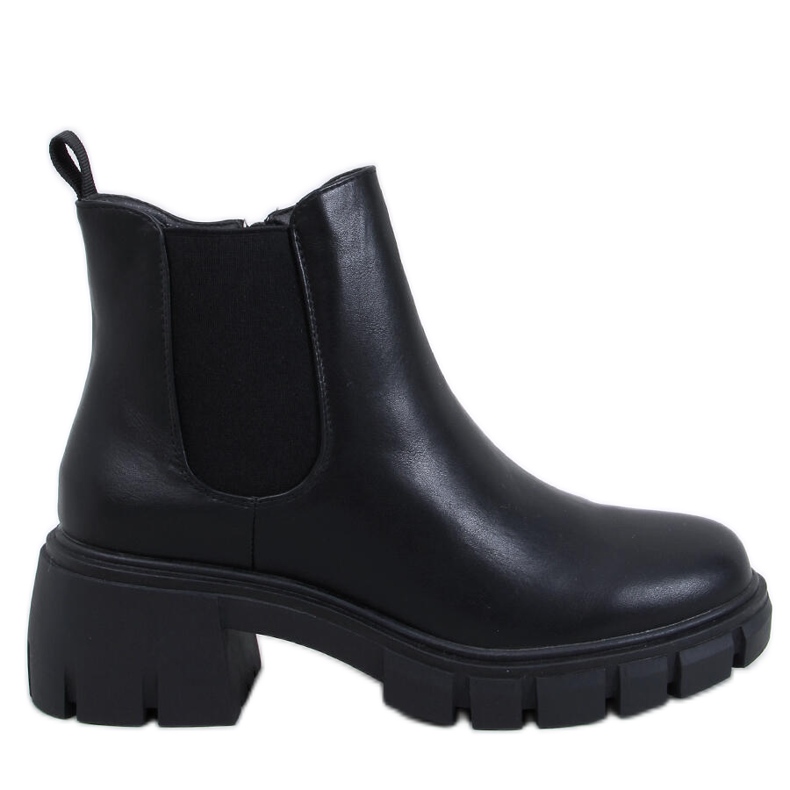 Botas Ledeck Black Pu Chelsea com salto largo preto