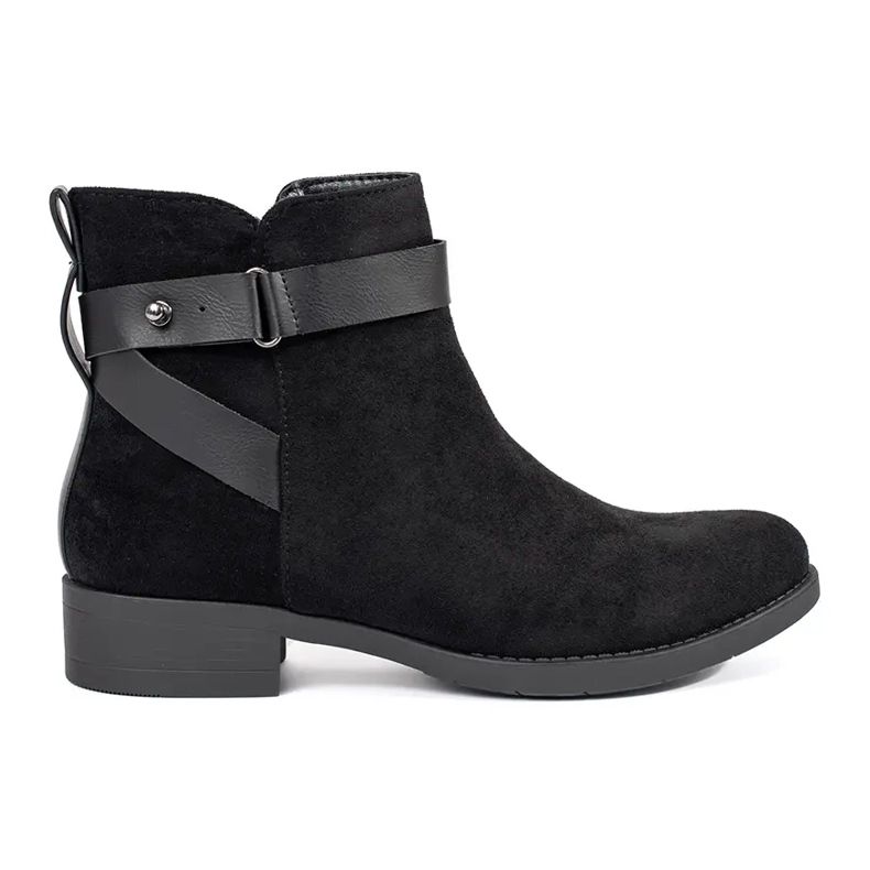 Botins femininos de camurça preta com tira decorativa preto