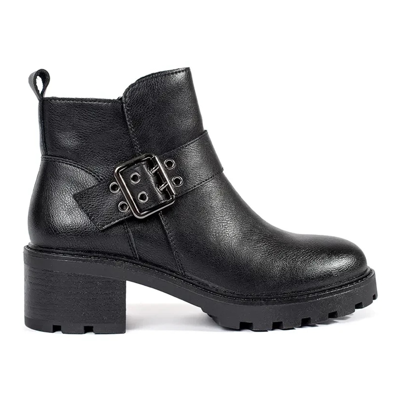 Botins femininos de couro preto de salto alto com fivela decorativa de Sergio Leone