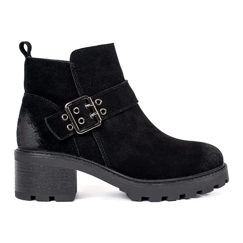 Botins femininos pretos de salto alto em couro nobuck natural com fivela decorativa de Sergio Leone