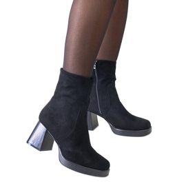 Botins pretos com biqueira quadrada, camurça ecológica Rumaila