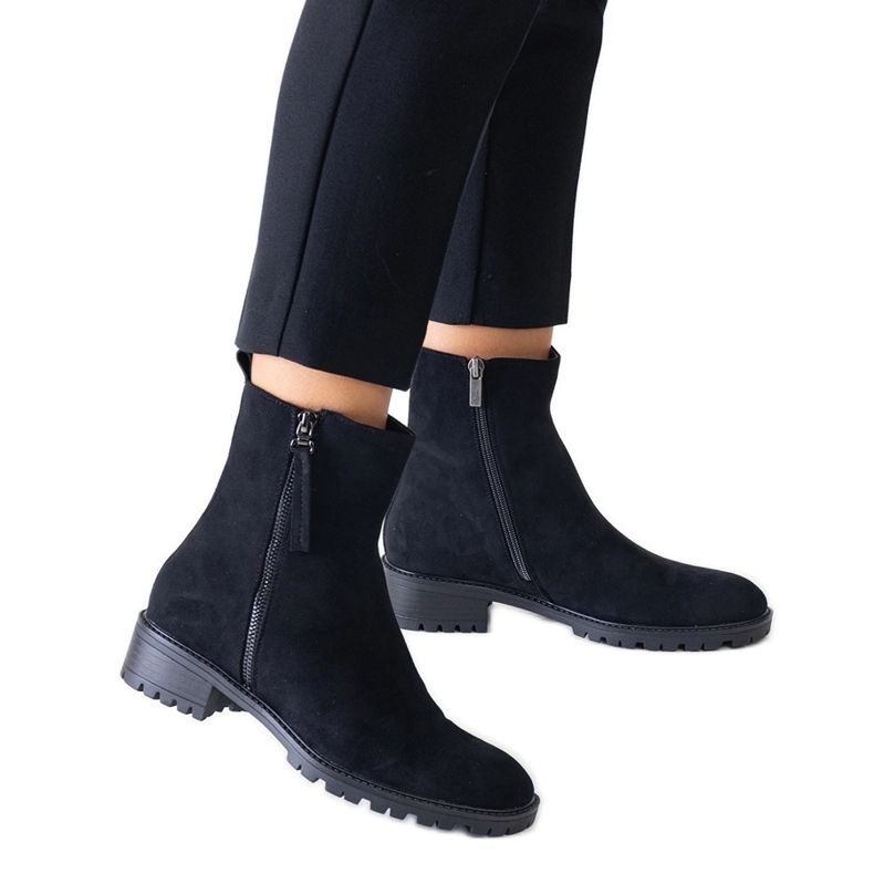 Botins pretos de cano alto na plataforma de camurça ecológica Zahra preto