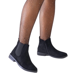 Botins clássicos pretos com aplicação de elástico, camurça ecológica Maiza Botins clássicos pretos com aplicação de elástico, camurça ecológica Maiza