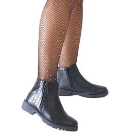 Botins pretos com motivo de couro de crocodilo, couro ecológico Mifsada