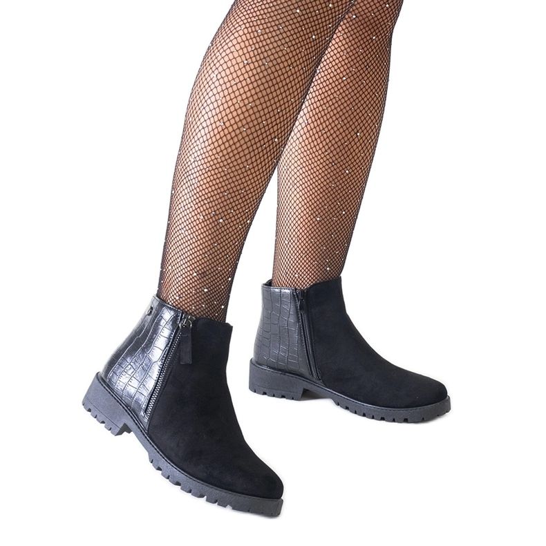 Botins pretos com motivo de couro de crocodilo, camurça ecológica Mifsada
