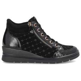 Rieker Botas femininas de couro, patente Remonte R0773-04 preto