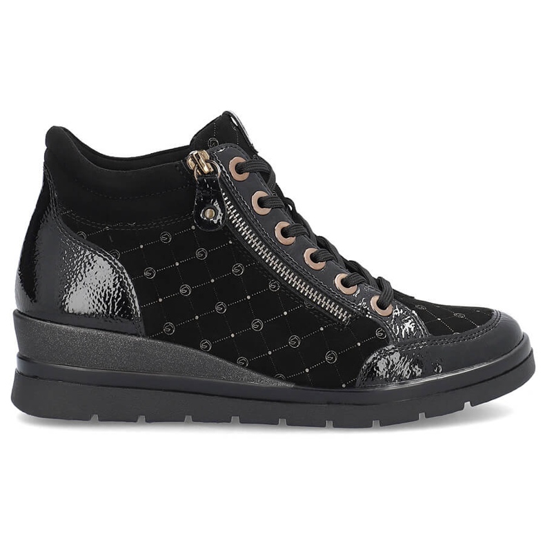 Rieker Botas femininas de couro, patente Remonte R0773-04 preto