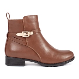 Botas femininas marrons de salto baixo com tira decorativa marrom