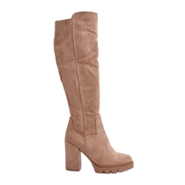 Botas femininas isoladas de salto alto Eco Camurça Bege Tirisha Botas femininas isoladas de salto alto Eco Camurça Bege Tirisha