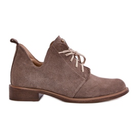 Sapatos Zazoo 2959 camurça Oxfords com cadarço e salto plano bege escuro