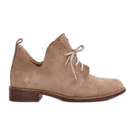 Zazoo 2959 Oxfords de camurça com cordões e salto plano Bege