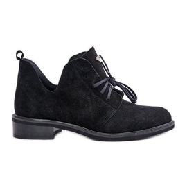 Sapatos Oxfords de camurça Zazoo 2959 com cadarço e salto plano preto