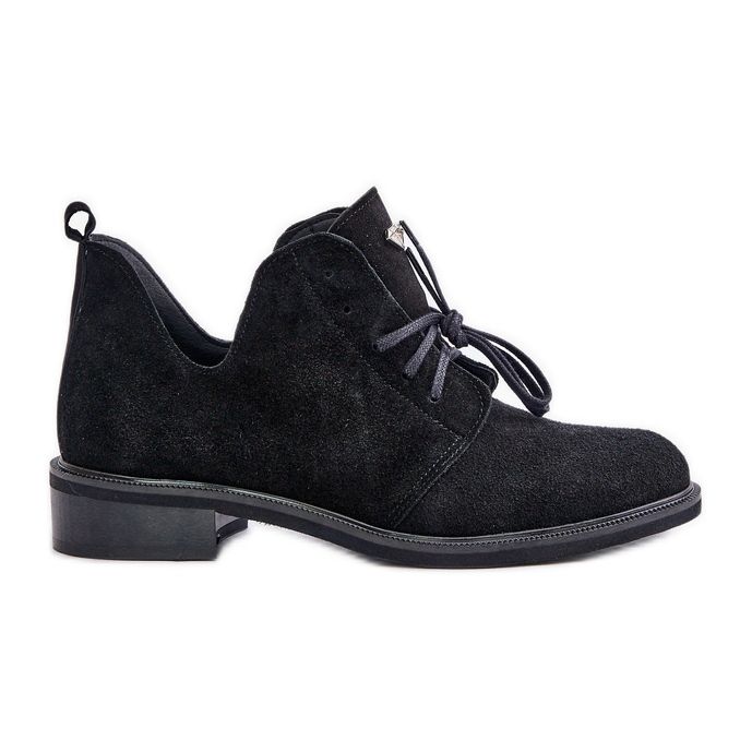 Sapatos Oxfords de camurça Zazoo 2959 com cadarço e salto plano preto