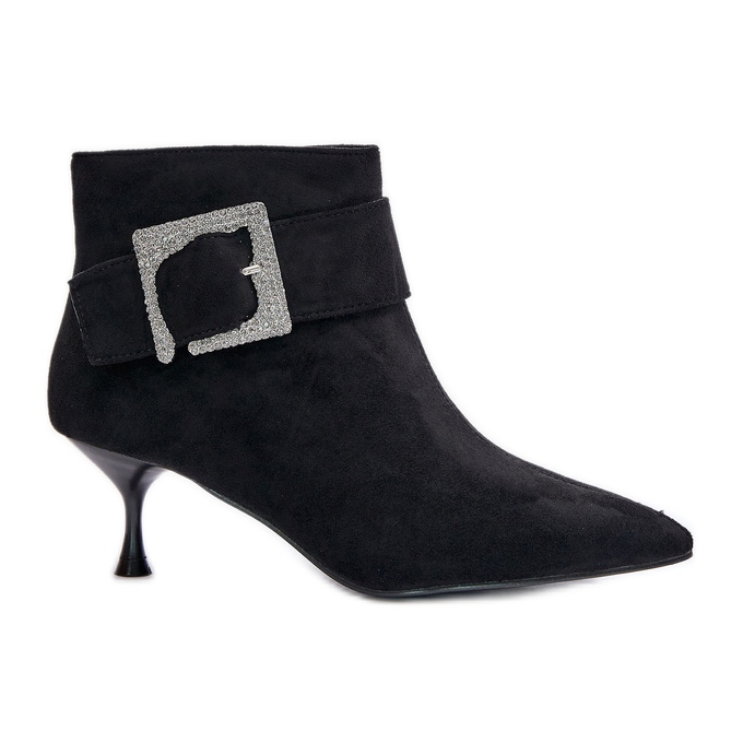 Botins femininos de salto alto com fivela decorativa, Nirilis preto