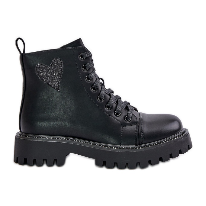 Botins femininos com zíper e coração decorativo, preto Obeena