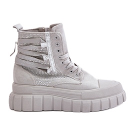 Tênis alto feminino em plataforma enorme com decoração, cinza Zaidria