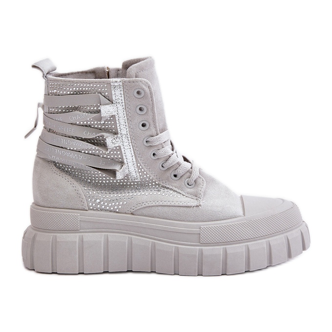 Tênis alto feminino em plataforma enorme com decoração, cinza Zaidria