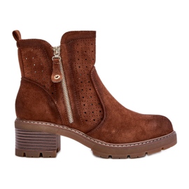 Botas femininas marrons com padrão perfurado e salto alto, Oviria marrom