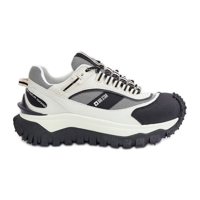 Tênis feminino de couro na plataforma Big Star OO274A220 sistema HI-POLY branco e preto