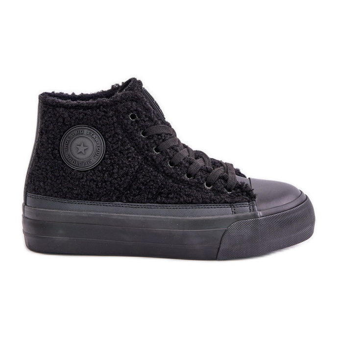Tênis feminino isolado com pele de carneiro Big Star OO274A443 preto
