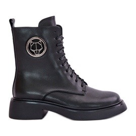 Botas de trabalho em couro, isoladas, com zíper, com decoração, pretas Lorevine preto