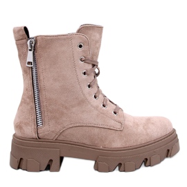 Healy Botins Khaki com atacadores e sola grossa bege