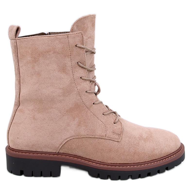 Simmer Botins de camurça Khaki com cadarço bege