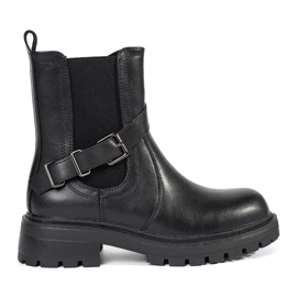 Botas femininas Chelsea de couro preto na plataforma Sergio Leone