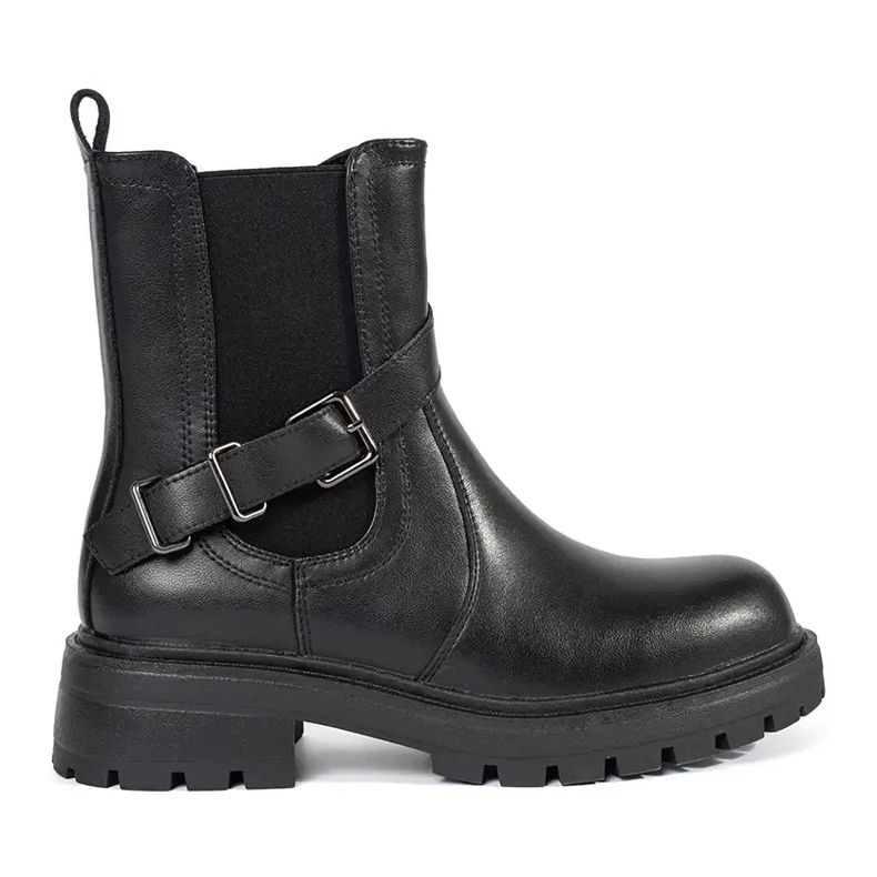 Botas femininas Chelsea de couro preto na plataforma Sergio Leone
