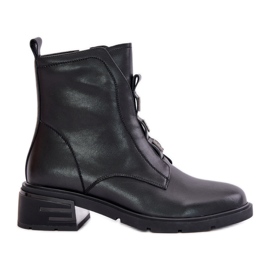 Botins de couro com zíper preto Olidrila