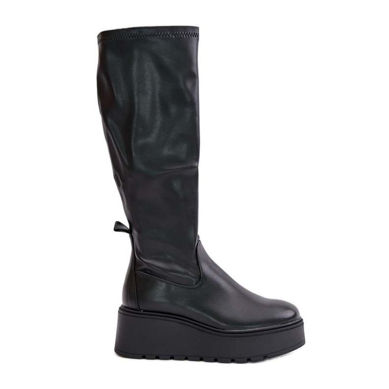 Botas femininas acima do joelho com plataforma e cunha Vinceza 58342 pretas preto