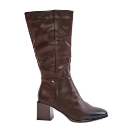 Jezzi Botas isoladas de couro ecológico de cano médio com salto alto marrom Ellithira castanho Jezzi Botas isoladas de couro ecológico de cano médio com salto alto marrom Ellithira castanho