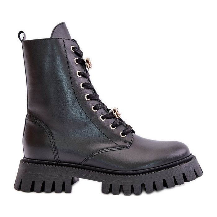 Botins de trabalho em couro com alfinetes de zíper CheBello 4553 preto