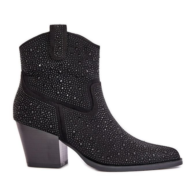 Botas de cowboy decoradas com salto alto e bico fino S.Barski HY42-121 pretas preto