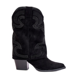 Botas de cowboy de cano médio decoradas com salto alto S.Barski HY42-153 pretas preto Botas de cowboy de cano médio decoradas com salto alto S.Barski HY42-153 pretas preto