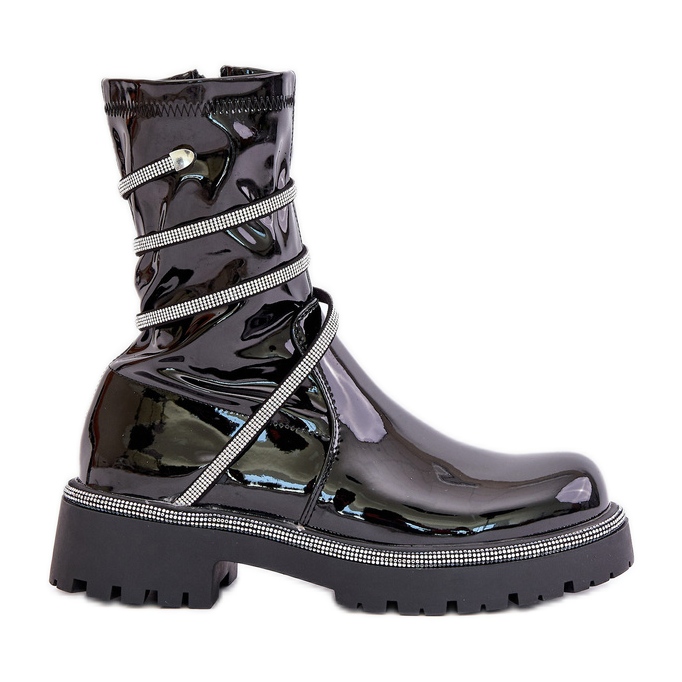 Botins envernizados com decoração preto Kikizelle Botins envernizados com decoração preto Kikizelle