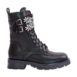 Botas de trabalho isoladas com cinto e fivelas decorativas, Viveria preta preto