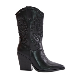 Botas de cowboy isoladas com decoração de salto alto, Arlitta preta preto
