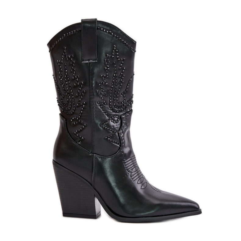 Botas de cowboy isoladas com decoração de salto alto, Arlitta preta preto Botas de cowboy isoladas com decoração de salto alto, Arlitta preta preto