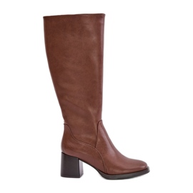 Botas de couro com salto alto acima do joelho aquecidas Sergio Leone KZ231-S Marrom