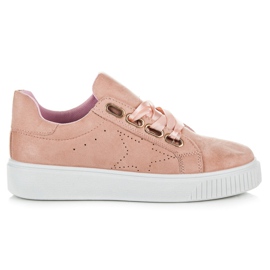 Ideal Shoes Tênis amarrado com uma fita rosa